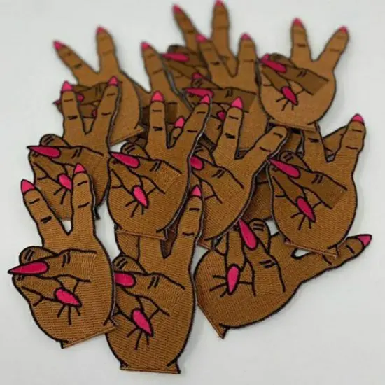 Hand Sign "Peace Out" Iron-on Embroidered Patch, Exclusive Appliques, Size 3" inches {1}