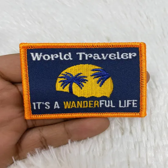 "World Traveler..It's a Wanderful Life" Iron-on Embroidered Patch, Lovers of Travel, Size 2" inches {5}