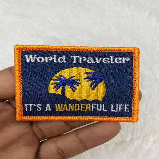 "World Traveler..It's a Wanderful Life" Iron-on Embroidered Patch, Lovers of Travel, Size 2" inches {3}