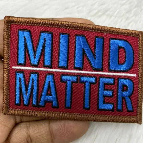 "Mind Over Matter" Iron-on Embroidered Patch, Statement Applique, size 4"x2" inches {5}