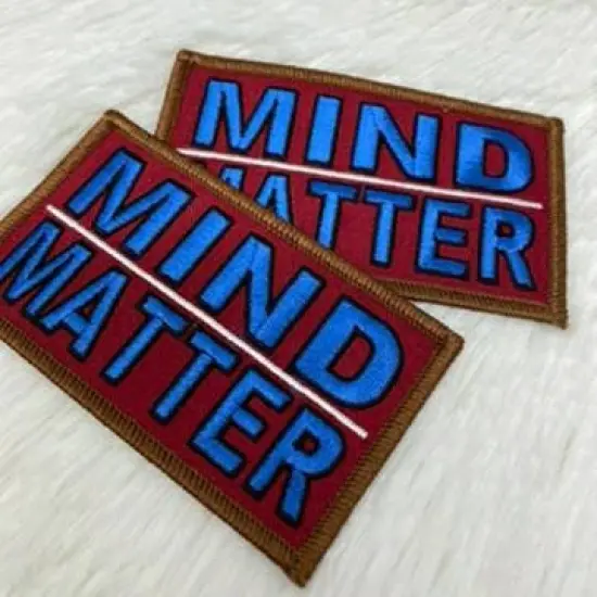 "Mind Over Matter" Iron-on Embroidered Patch, Statement Applique, size 4"x2" inches {3}