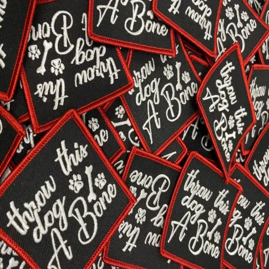 Patched Up Pup: "Throw This Dog a Bone" Iron-on Embroidered Patch, Patches for Dog Lovers, Size 2.5" inches {6}