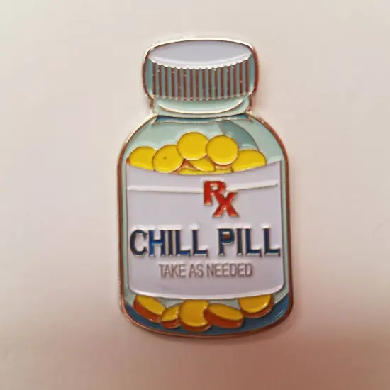 Vintage Chill Pill Enamel Pin, Fun lapel for Jackets, and Clothing, size 1.50" inches {3}