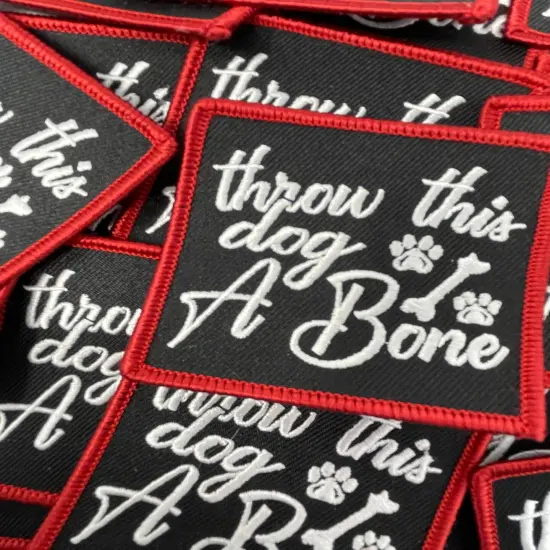 Patched Up Pup: "Throw This Dog a Bone" Iron-on Embroidered Patch, Patches for Dog Lovers, Size 2.5" inches {4}