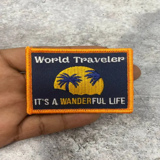 "World Traveler..It's a Wanderful Life" Iron-on Embroidered Patch, Lovers of Travel, Size 2" inches {6}