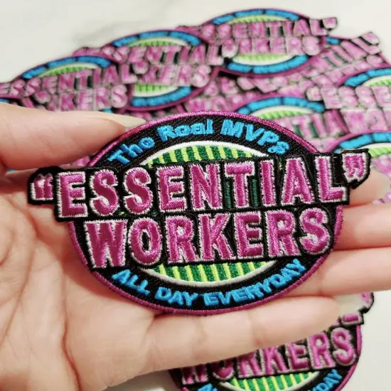 "Essential Workers, The Real MVP," Essential Patch, Patches for Masks, Iron-on Embroidered, Size 2.75" inches {1}