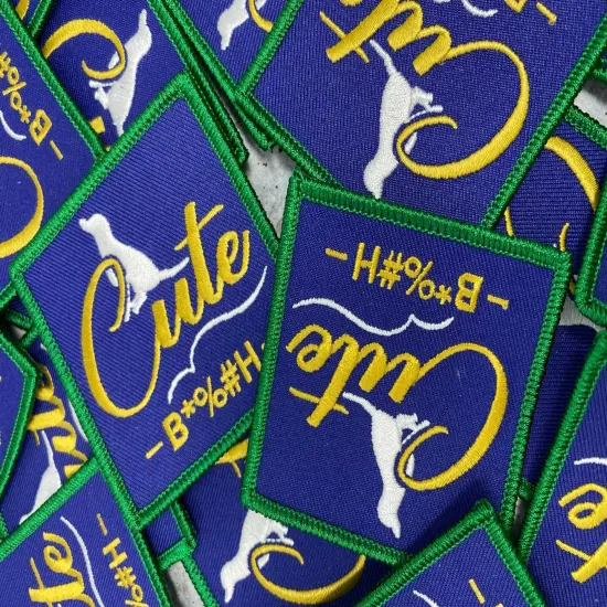 Patched Up Pup: "Cute B*%" Iron-on Embroidered Patch for Dogs, Patch for Dog Lovers, Sz. 2.5" inches {2}