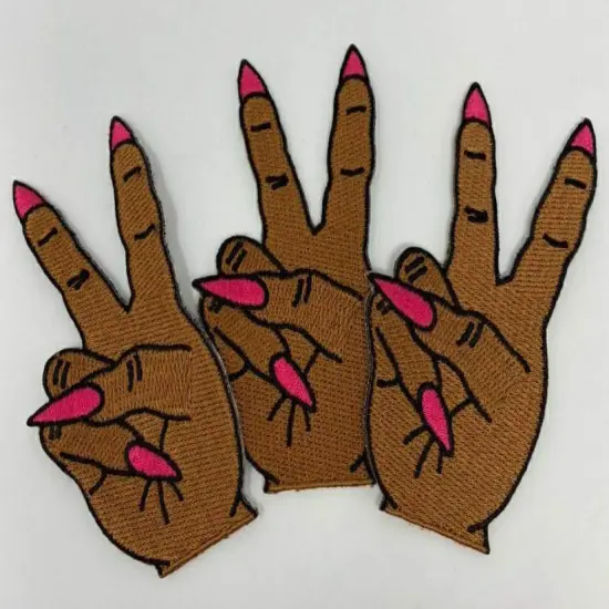 Hand Sign "Peace Out" Iron-on Embroidered Patch, Exclusive Appliques, Size 3" inches {4}