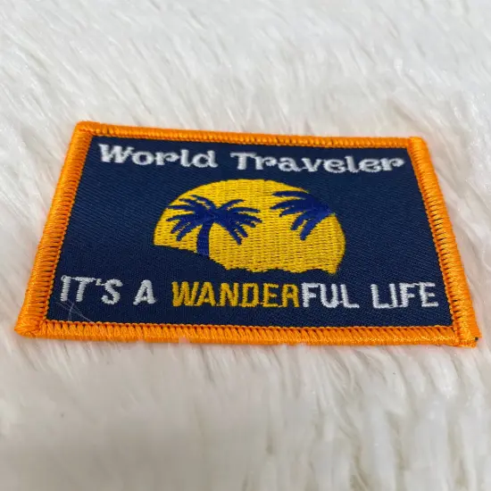 "World Traveler..It's a Wanderful Life" Iron-on Embroidered Patch, Lovers of Travel, Size 2" inches {4}