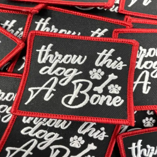 Patched Up Pup: "Throw This Dog a Bone" Iron-on Embroidered Patch, Patches for Dog Lovers, Size 2.5" inches {5}