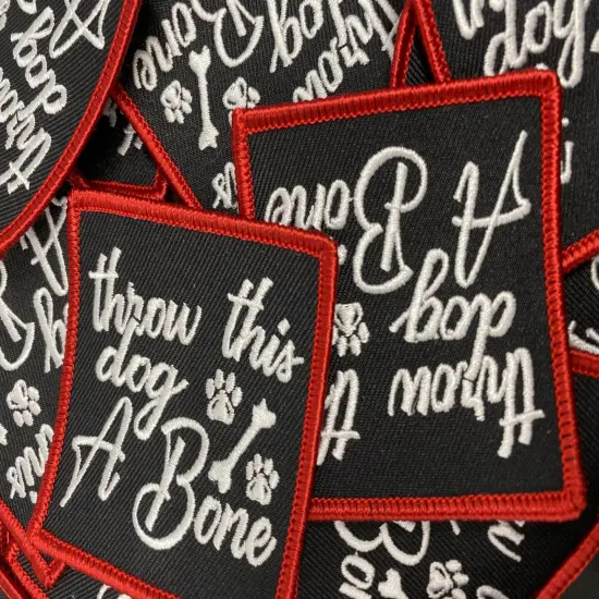 Patched Up Pup: "Throw This Dog a Bone" Iron-on Embroidered Patch, Patches for Dog Lovers, Size 2.5" inches {3}