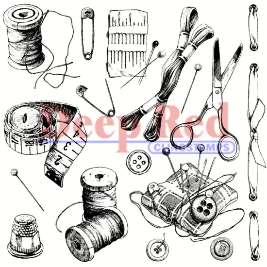 Deep Red Stamps Sewing Notions Background 3 x 3 inches {1}