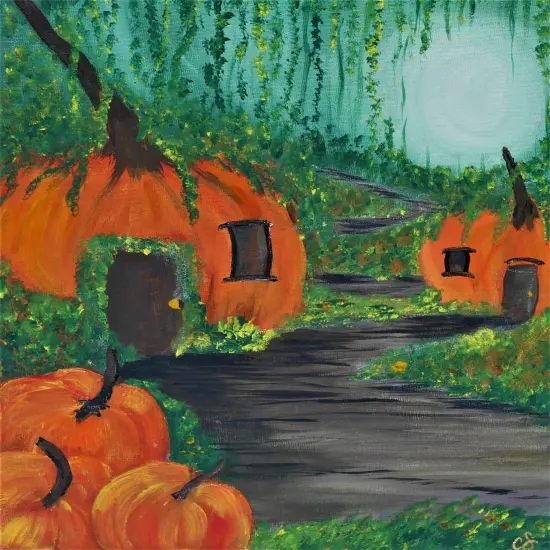 Fall Paint Kit - Mystical Pumpkin Village Acrylic Painting Kit & Video Lesson, Art Gift Set, DIY Craft, Beginner Painting, Paint At Home, Paint Party {1}