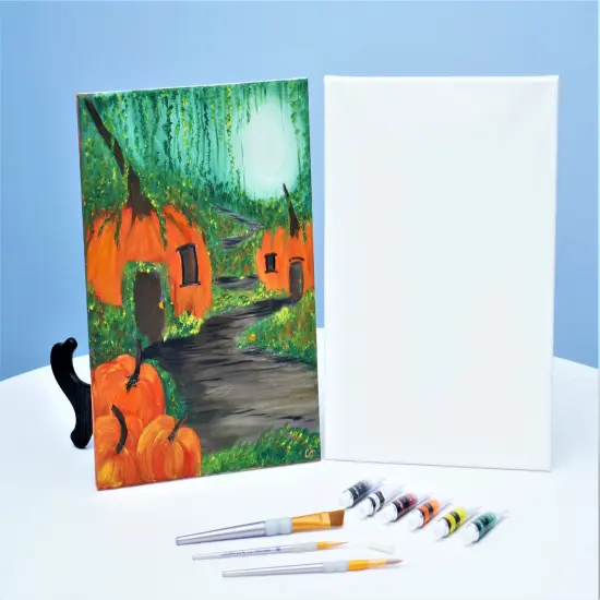 Fall Paint Kit - Mystical Pumpkin Village Acrylic Painting Kit & Video Lesson, Art Gift Set, DIY Craft, Beginner Painting, Paint At Home, Paint Party {2}
