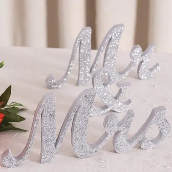 Silver Glitter Mr and Mrs Sign Wooden Mr and Mrs Sign Letters Wedding Sweetheart {5}
