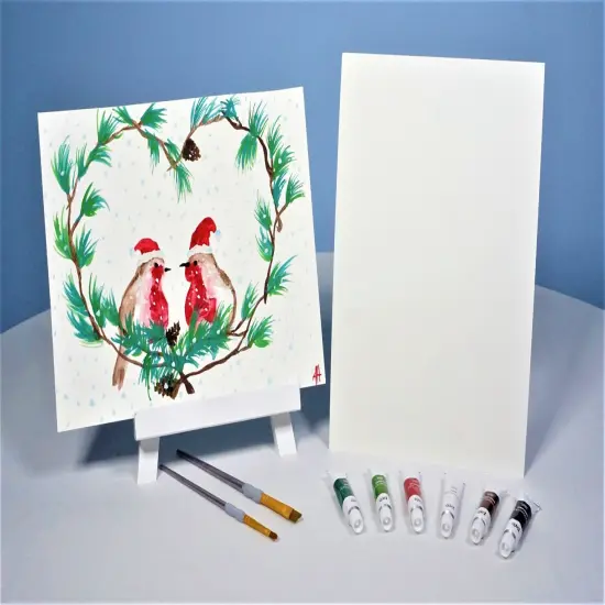 Christmas Paint Kit - Holiday Love Birds Watercolor Painting Kit & Video Lesson, Art Gift Set, DIY Christmas Craft, Beginner Painting, Paint At Home {2}