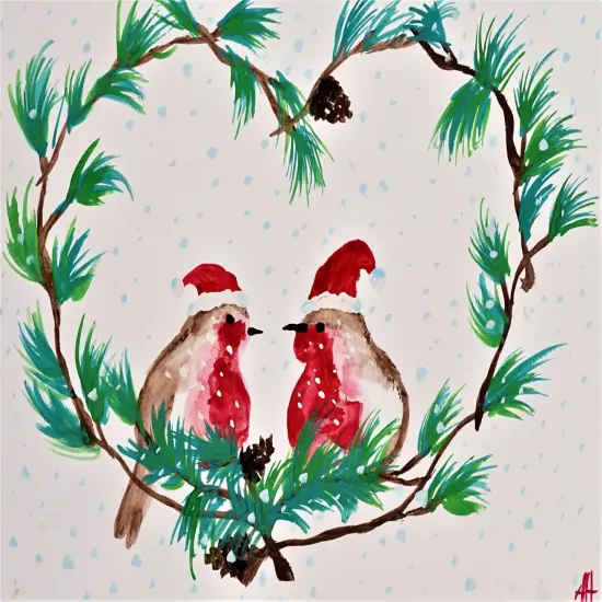Christmas Paint Kit - Holiday Love Birds Watercolor Painting Kit & Video Lesson, Art Gift Set, DIY Christmas Craft, Beginner Painting, Paint At Home {1}