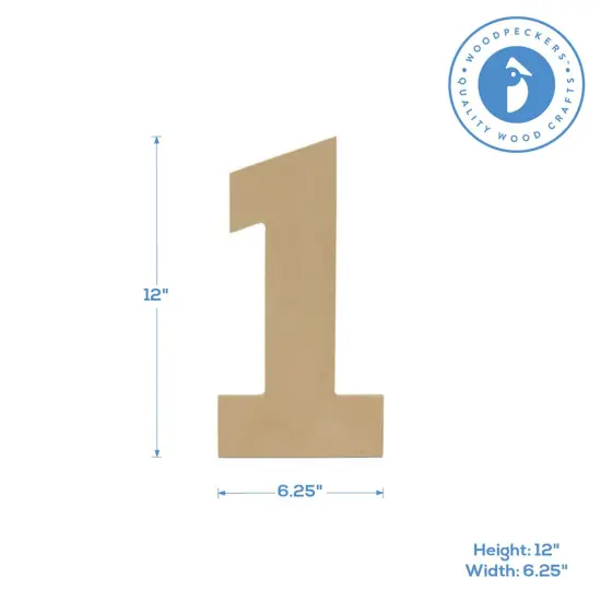 Wooden Number 1, 12 inch or 8 inch, Unfinished Large Wood Numbers for Crafts | Woodpeckers {2}