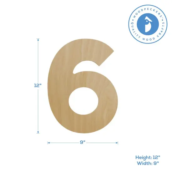 Wooden Number 6, 12 inch or 8 inch, Unfinished Large Wood Numbers for Crafts | Woodpeckers {4}