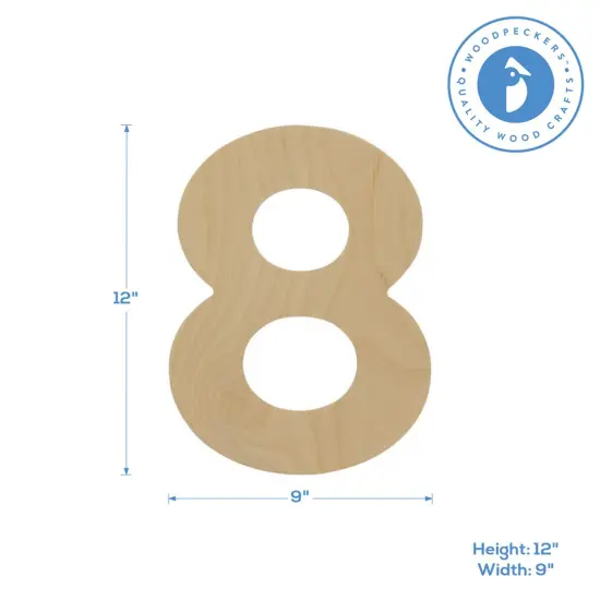 Wooden Number 8, 12 inch or 8 inch, Unfinished Large Wood Numbers for Crafts | Woodpeckers {2}