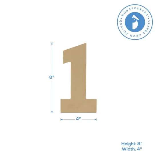 Wooden Number 1, 12 inch or 8 inch, Unfinished Large Wood Numbers for Crafts | Woodpeckers {4}