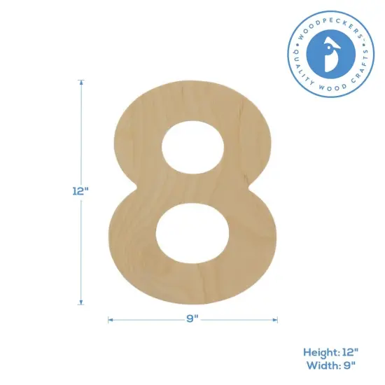 Wooden Number 8, 12 inch or 8 inch, Unfinished Large Wood Numbers for Crafts | Woodpeckers {4}