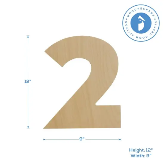 Wooden Number 2, 12 inch or 8 inch, Unfinished Large Wood Numbers for Crafts | Woodpeckers {4}