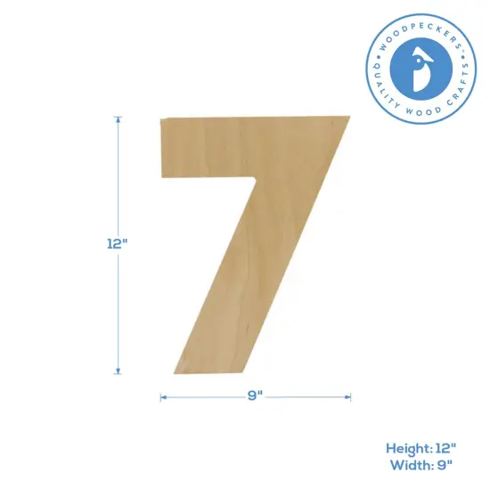 Wooden Number 7, 12 inch or 8 inch, Unfinished Large Wood Numbers for Crafts | Woodpeckers {2}