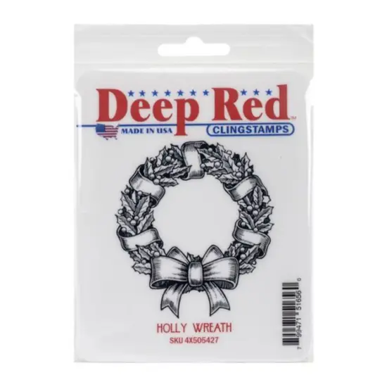 Deep Red Stamps Holly Wreath Rubber Cling Stamp 2.75 x 3.1 inches {2}