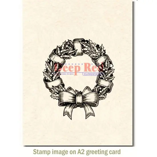 Deep Red Stamps Holly Wreath Rubber Cling Stamp 2.75 x 3.1 inches {3}