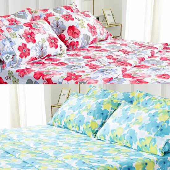 American Home Collection Flowers Bedding Sheets & Pillowcases Set Brushed Microfiber Wrinkle Free Sheet Set Red {5}