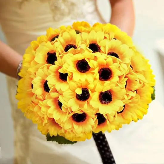 100PCS Artificial Sunflower Heads &ndash; Yellow Silk Fabric Flowers for DIY Crafts, Wedding Decor, Home Party, Hair Clips, Wreaths, Engagement Decorations {4}