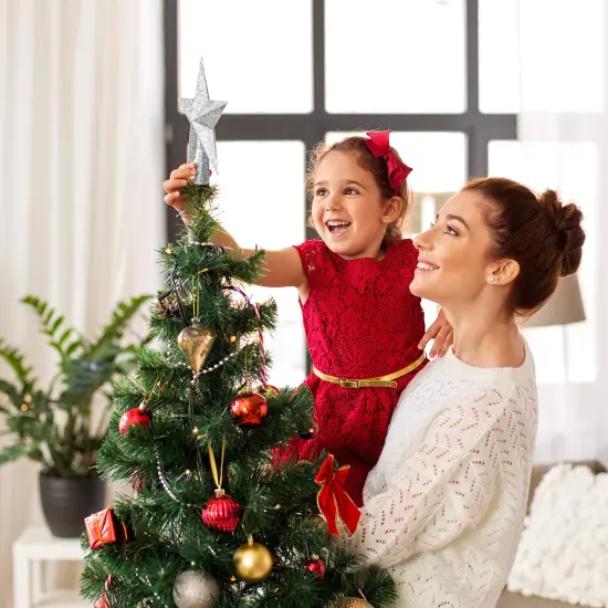 Ornativity Glitter Star Tree Topper - Christmas Silver Decorative Holiday Bethlehem Star Ornament 5.5" {3}