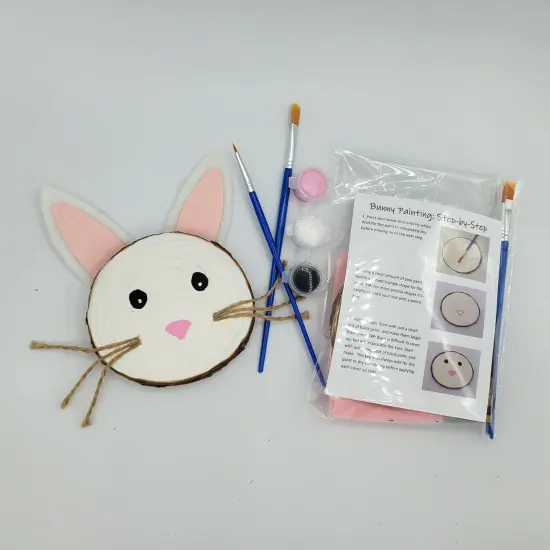 Ink and Trinket Kids Easter Bunny Craft, Natural Wood Painting Kit, Individually Wrapped {1}