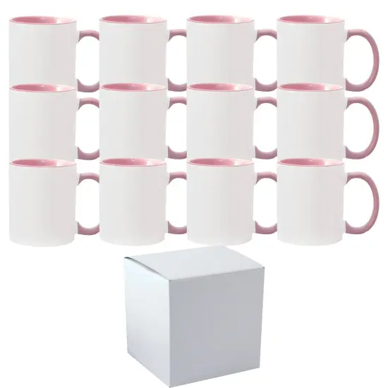 12 Pcs 11OZ Pink Inner & Handle Sublimation Mugs With Individual White Boxes {1}