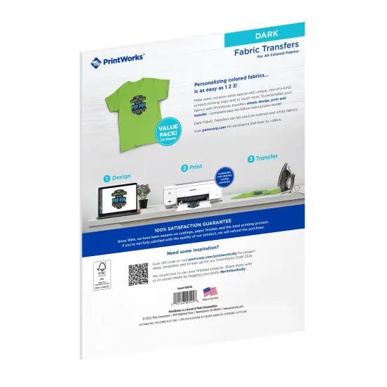Printworks Dark T-Shirt Transfers for Inkjet Printers, 20 Sheets, 8 &frac12;&rdquo; x 11&rdquo; (00545-1) {2}