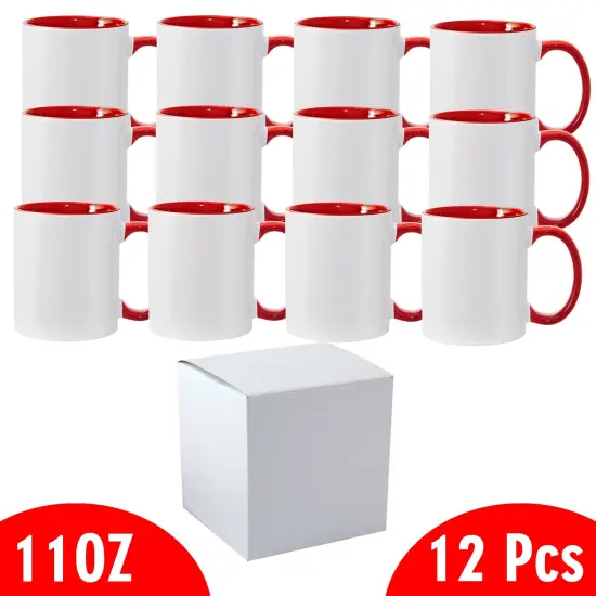 12 Pcs 11OZ Red Inner & Handle Sublimation Mugs With Individual White Boxes {2}