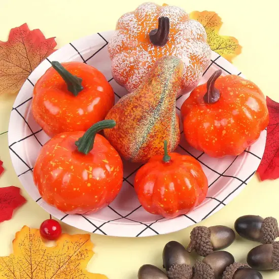 Artificial Harvest Decoration Mini Pumpkins Fall Leaves Pine Cones Acorns Thanksgiving Halloween Party Decoration {2}