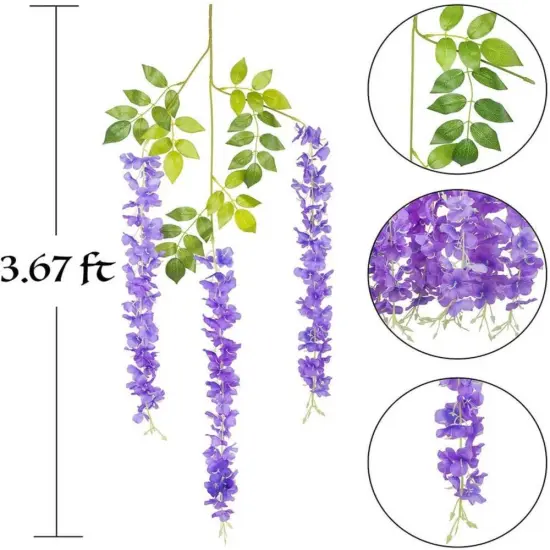 12pcs Artificial Wisteria Vines Hanging Rattan Garlands Silk Flower for Wedding Party Home Garden Outdoor Ceremony Floral Décor, Purple {3}
