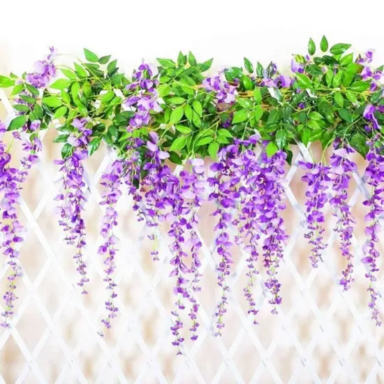 12pcs Artificial Wisteria Vines Hanging Rattan Garlands Silk Flower for Wedding Party Home Garden Outdoor Ceremony Floral Décor, Purple {4}