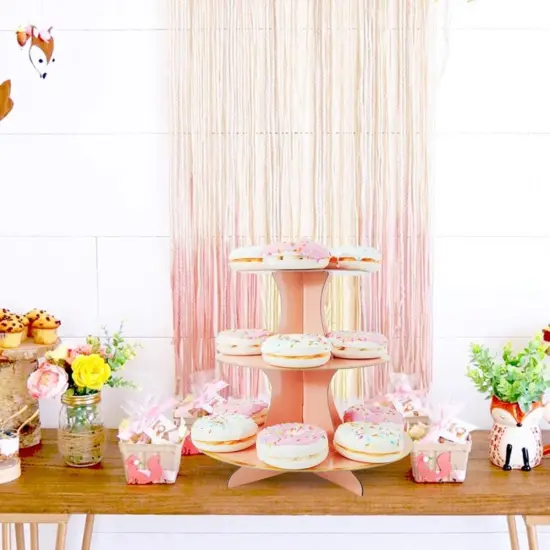3-Tier Blush Cupcake Stand &ndash; Pink Round Cardboard Dessert Display for Girls Birthday, Baby Shower, Party Decorations {2}