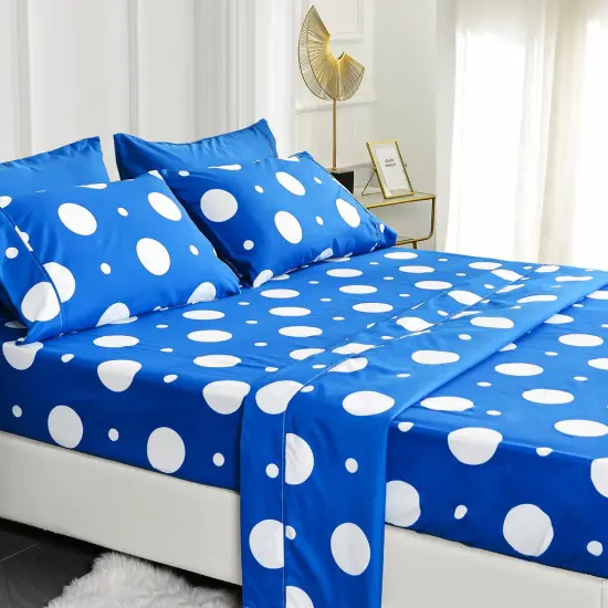 American Home Collection Polka Dot Bedding Sheets & Pillowcases Set Brushed Microfiber Wrinkle Free Sheet Set Blue {1}