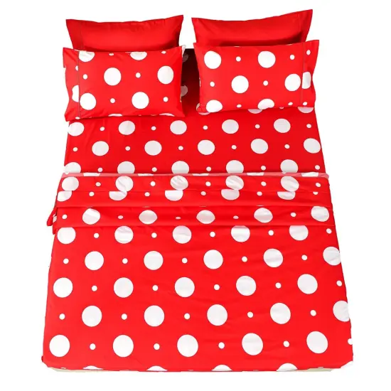 American Home Collection Polka Dot Bedding Sheets & Pillowcases Set Brushed Microfiber Wrinkle Free Sheet Set Red {2}