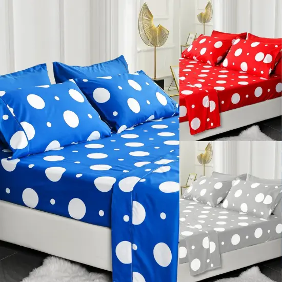 American Home Collection Polka Dot Bedding Sheets & Pillowcases Set Brushed Microfiber Wrinkle Free Sheet Set Blue {5}