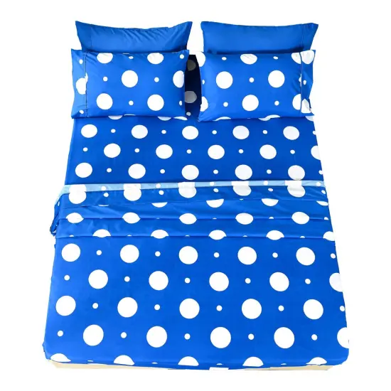 American Home Collection Polka Dot Bedding Sheets & Pillowcases Set Brushed Microfiber Wrinkle Free Sheet Set Blue {2}