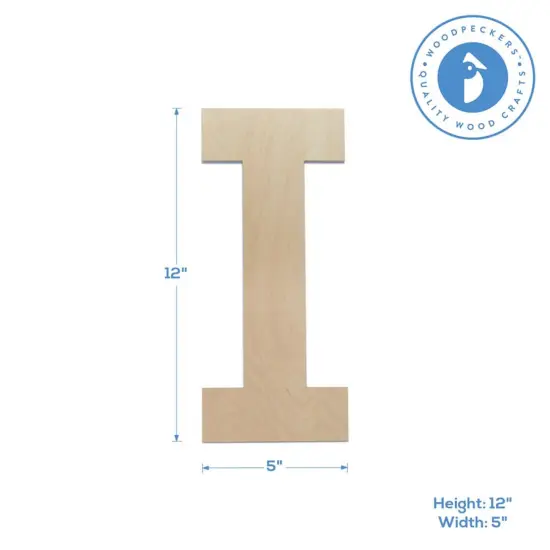 Wooden Letter I 12 inch or 8 inch, Unfinished Large Wood Letters for Crafts | Woodpeckers {2}
