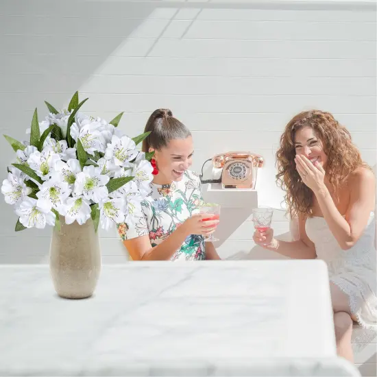 Alstroemeria Artificial Flowers Bulk Peruvian Lily Faux Bouquet 18&rdquo; Long Stems Silk Petals Wedding Decoration, 4pcs White {5}