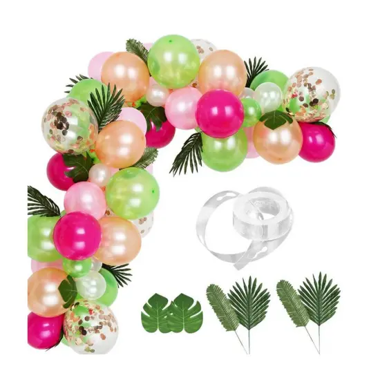 83pcs Tropical Balloons Arch Garland Kit Pink Sage Green Confetti Balloons Tropical Palm Leaves for Aloha Hawaii Jungle Summer Beach Moana Theme Birthday Baby Shower Party Supplies {1}