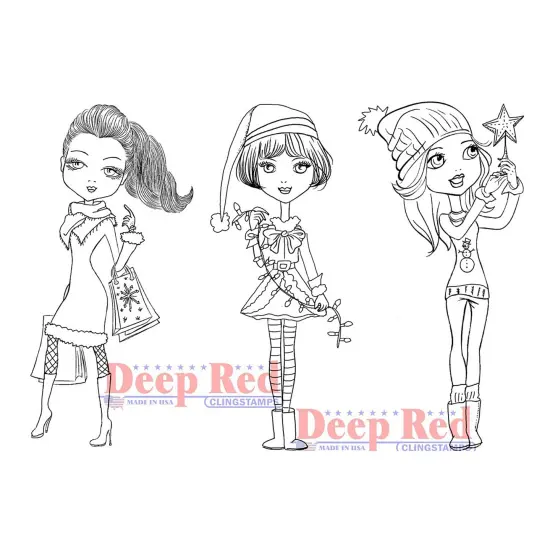 Deep Red Stamps City Girls Holiday Cheer Rubber Cling Stamp 4 x 6 inches {1}