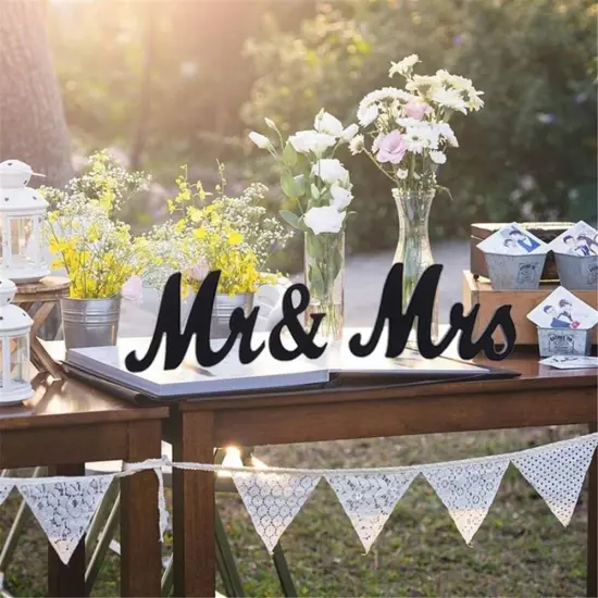 Black Mr & Mrs Sign Wooden Letters Wedding Table Decor Wedding Gift {1}